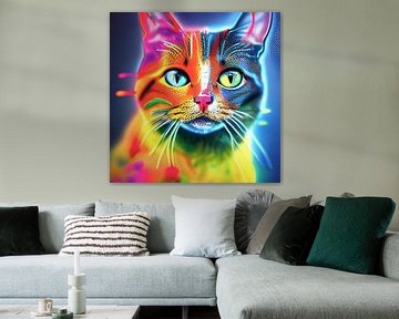 Portret van een kat XIII - kleurrijk popart graffiti van Lily van Riemsdijk - Art Prints with Color
