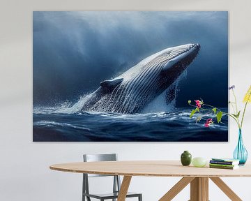 Whale jumps out of water in ocean illustration by Animaflora PicsStock