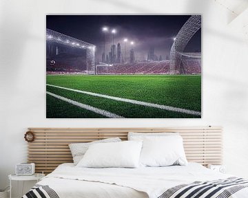 Terrain de football avec projecteurs et skyline Coupe du monde de football sur Animaflora PicsStock