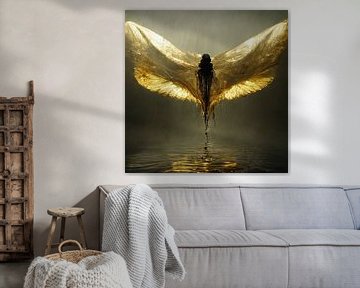 Golden water angel rising from the mud by Anne Loos