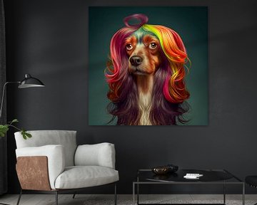 Portrait eines Hundes mit Regenbogen Haaren Illustration von Animaflora PicsStock