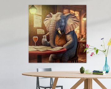 Elephant in a bar reading the newspaper illustration by Animaflora PicsStock