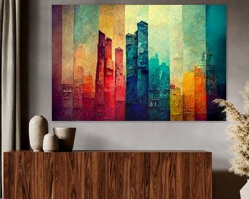 abstract aquarel schilderij skyline in de stad van Animaflora PicsStock