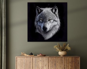 Portrait d'un loup sur fond noir sur Animaflora PicsStock