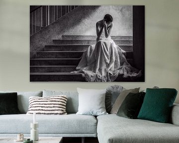 bride crying on a staircase illustration by Animaflora PicsStock