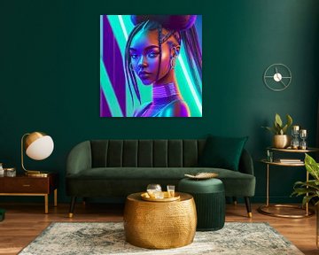 Portret van een Afrikaanse Neon Vrouw Illustratie van Animaflora PicsStock