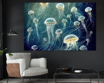 Dreamy jellyfish in the sea by Whale & Sons.