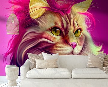 Perzische kat met roze achtergrond en heldere kleuren van Animaflora PicsStock