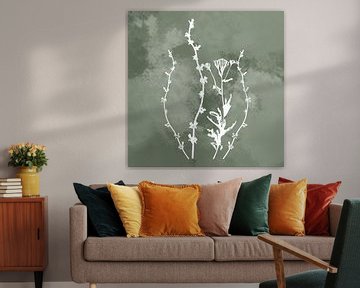 Nuvole di Prato. Abstract Botanical Minimalist in Airy Foliage retro green by Dina Dankers