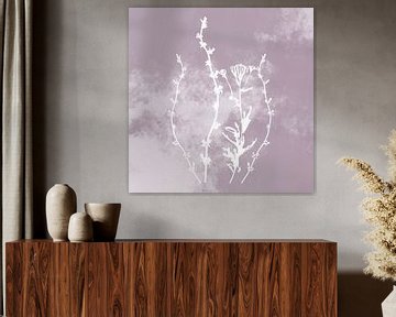 Nuvole di Prato. Abstracte Botanische Minimalist in Zilver Mauve retro roze van Dina Dankers