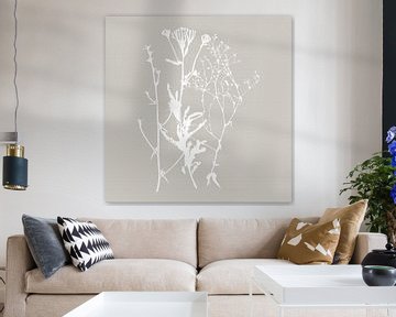 Botanica Delicata. Abstract Retro Botanical in Misted soft grey by Dina Dankers