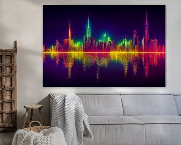 Panorama Neon Stadt Skyline Wallpaper von Animaflora PicsStock