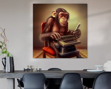 Portrait of a chimpanzee on an old typewriter by Animaflora PicsStock