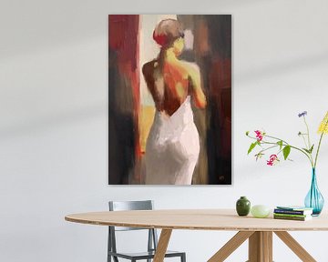 Vrouw schilderij, modern, kleurig, vrolijk van Hella Maas