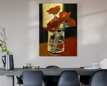 'Zonlicht in de kamer', bloemen schilderij. van Hella Maas