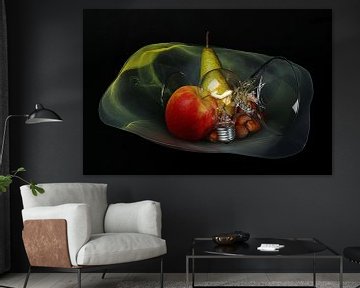 Green energy with fruit, glass and a light bulb by Ruud Krispijn