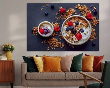Muesli met yoghurt en fruit Illustratie van Animaflora PicsStock