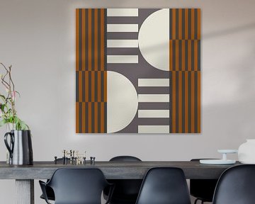 Abstract geometric retro style in dark gold, taupe, grey II by Dina Dankers