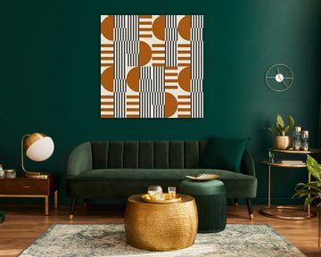 Abstract geometric retro style in dark gold, taupe, grey IV by Dina Dankers