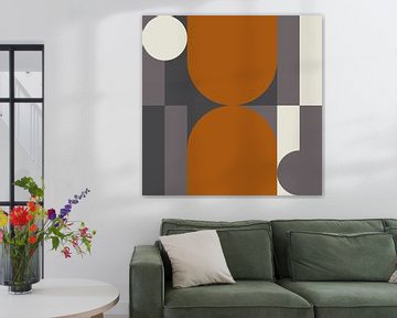 Abstract geometric retro style in dark gold, taupe, grey V by Dina Dankers