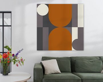 Abstracte geometrische retrostijl in donker goud, taupe, grijs V van Dina Dankers