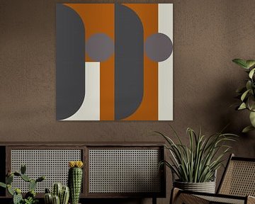 Abstracte geometrische retrostijl in donkergoud, taupe, grijs VI van Dina Dankers