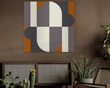 Abstract geometric retro style in dark gold, taupe, grey XI by Dina Dankers