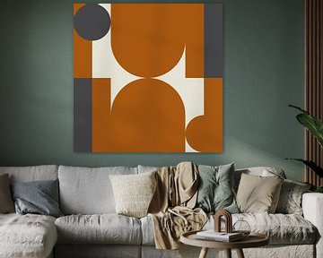 Abstract geometric retro style in dark gold, taupe, grey XIX by Dina Dankers