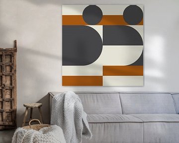 Abstract geometric retro style in dark gold, taupe, grey XXI by Dina Dankers