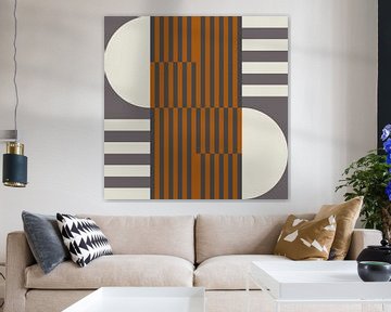 Abstracte geometrische retrostijl in donker goud, taupe, grijs XXVII van Dina Dankers