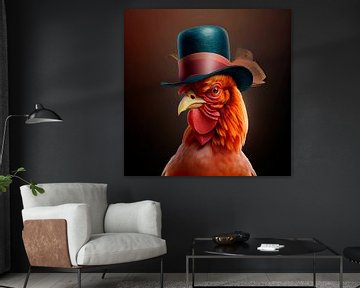 Stately portrait of a Rooster with hat. Part 6