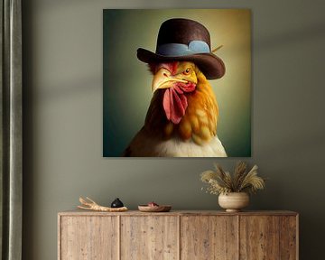 Stately portrait of a Rooster with hat. Part 8 by Maarten Knops