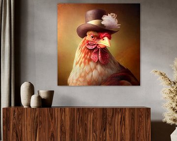 Stattliches Porträt eines Hahns mit Hut. Teil 9 von Maarten Knops