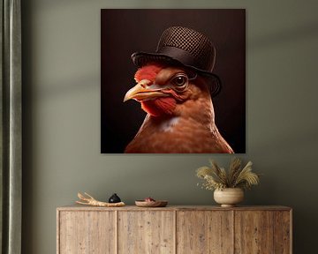 Stately portrait of a Rooster with hat. Part 11 by Maarten Knops