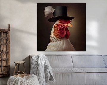 Stately portrait of a Rooster with hat. Part 12 by Maarten Knops
