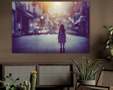 Little girl standing on a street illustration by Animaflora PicsStock