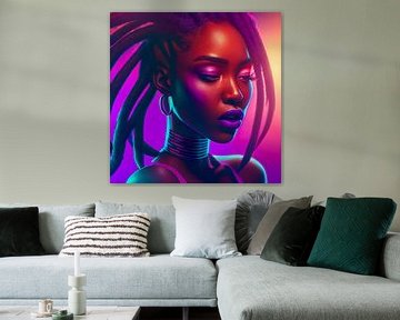 Portrait of African woman with makeup in neon by Animaflora PicsStock