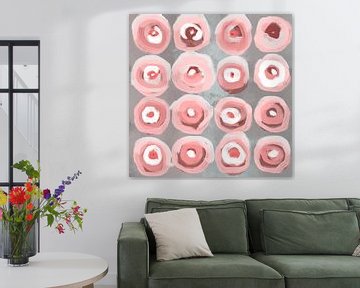 Abstracte geschilderde geometrie in roze, rood, taupe en wit van Dina Dankers