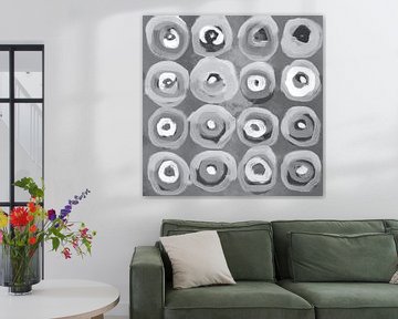 Modern Abstract painted  geometry in silver grey, black and white by Dina Dankers