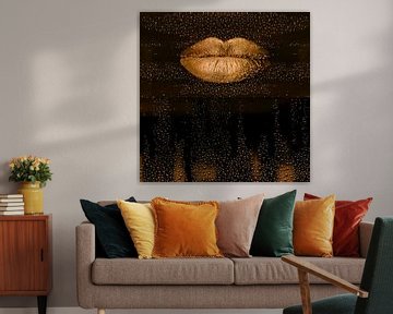 Golden Lips. Digital Art. Modern. Drops. van Alie Ekkelenkamp