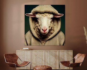 Sheep in woollen winter jumper by Vlindertuin Art