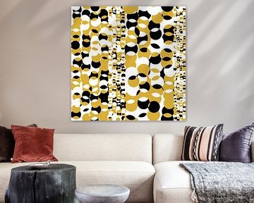 Golden Bubbles I. Art géométrique abstrait en or jaune clair, noir et blanc. sur Dina Dankers