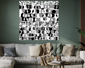 Witte, zilveren en zwarte cirkels. Abstracte geometrische kunst van Dina Dankers