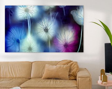 Bleu VII - fleur et lignes - encre à alcool numérique sur Lily van Riemsdijk - Art Prints with Color