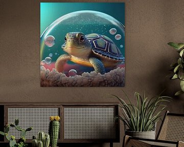 De liefste schildpad in een bubble. van Anne Loos