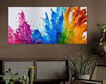 Panorama abstrakte  Explodierende flüssige Farbe in Regenbogenfarben mit Spritzern von Animaflora PicsStock