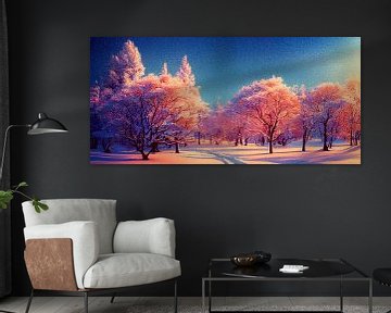 Panorama Magische Winterlandschaft mit Bäumen und Schnee Illustration von Animaflora PicsStock