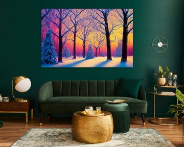 Magical winter landscape with trees and snow illustration 01 by Animaflora PicsStock