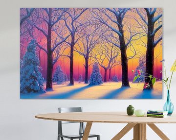 Magisch winterlandschap met bomen en sneeuw Illustratie 01 van Animaflora PicsStock