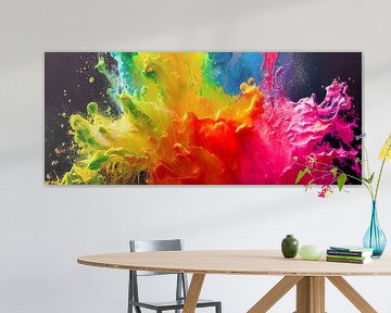 Panorama Explodierende flüssige Farbe in Regenbogenfarben mit Spritzern von Animaflora PicsStock